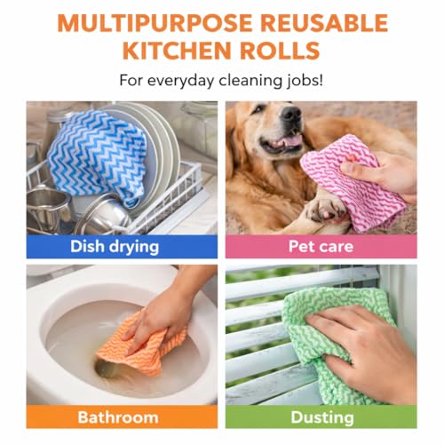 Image of Non Woven Reusable & Washable Kitchen Towel Roll | Ultra Absorbent, Antimicrobial & Anti Odour for Spotless Cleaning | Quick Dry Multi Purpose Hand or Machine Washable (2 Rolls, Upto 120 Pulls)