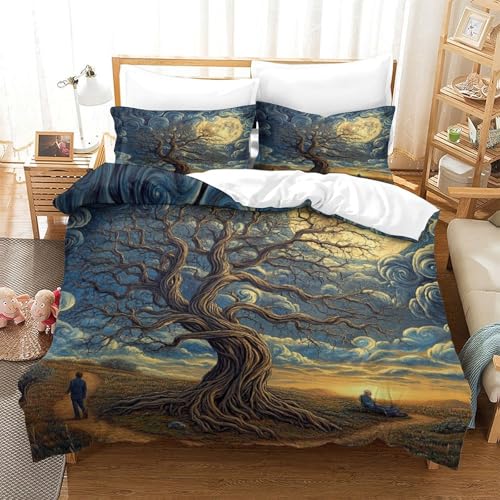 Housse de couette 200x200 arbre mystique 3D résistante pour lit double
