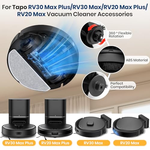 Image of RV20 Max Plus Replacement Parts for Tapo RV20 Max Plus /RV30 Max Plus /RV30 /RV20 Robotic Vacuum Cleaner Parts with 1 Roller, 4 HEAP, 6 Mops, 6 Dust Bags, 6 Side Brushes,1 Clean Brush