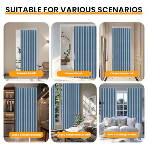 Image of AJAZZ Blackout Accordion Door Closet Door Curtain Invisible Applicable Bedroom Room Living Room Doorway(Blue 72 inch W x 78 inch L 1 Panel