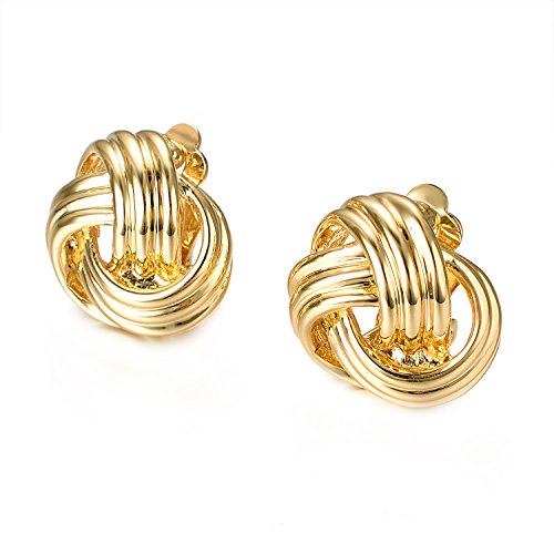 Image of Yoursfs Gold Textured Knot Clip On Earrings for Women Non Pierced Earring 18K Gold Plated Double Half Hoop Earrings Trendy Jewelry