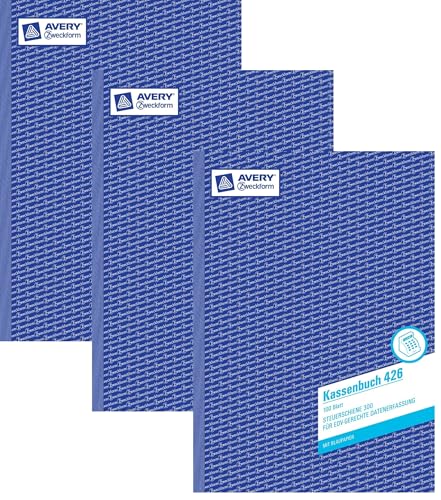 AVERY Zweckform 3x 426 Kassenbuch (A4, 100 Blatt, 1 Blatt Blaupapier, nach Steuerschiene 300, EDV-gerechte Datenerfassung, von Rechtsexperten geprüft, für DE, ordnungsgemäße Buchführung) weiß