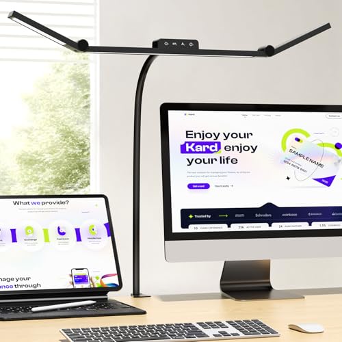 KableRika Lampada da scrivania, lampada da scrivania a LED con morsetto e 3 barre luminose regolabili, luce dimmerabile per monitor PC, ufficio, studio e casa