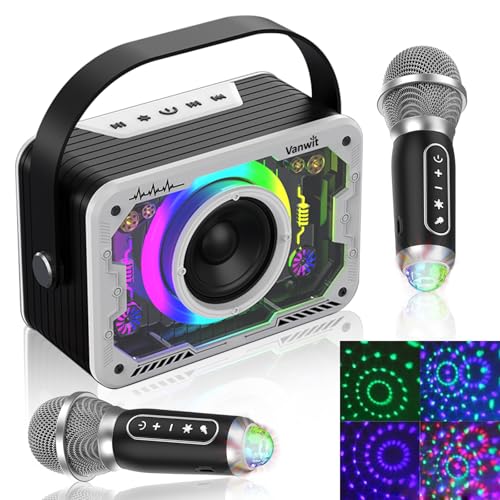 Karaoke Machine, 2 Wireless Karaoke Microphones with Disco Lights, Portable Bluetooth Speaker...
