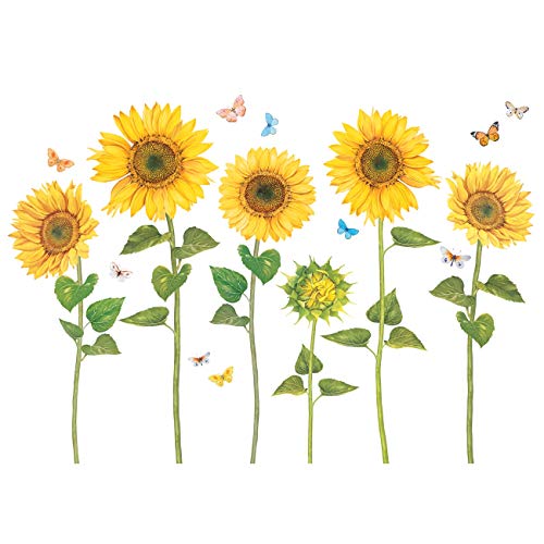 DECOWALL DAT-1905 Watercolour Sunflower Kids Wall Stickers Wall Decals Peel and Stick Removable