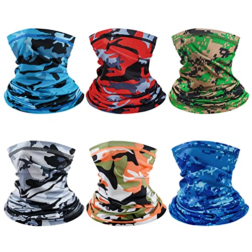 C&Xanadu 6 Pack Neck Gaiter Face Mask Reusable, Headband Mask Face Covering Protect from Dust Wind for Men Women, Camouflage-6pack, One size