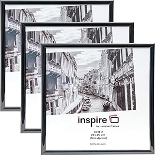 Hampton Frames BACKLOADER 8x8 (20x20cm) Black Picture Poster Photo Certificate Display Frame - 3 PACK Acrylic (Non-Glass) Front BLR88BKPX-3PK