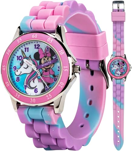 Montre pour apprendre l'heure Minnie Mouse avec cadran pédagogique et lunette rose
