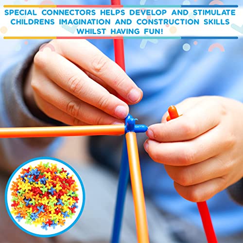 Playlearn LARGE 816 Piece Straws Builders Construction Building Toy – 8 Inch Full Size Straws - Giant Pack with Wheels and Special Connectors - Thumbnail 5