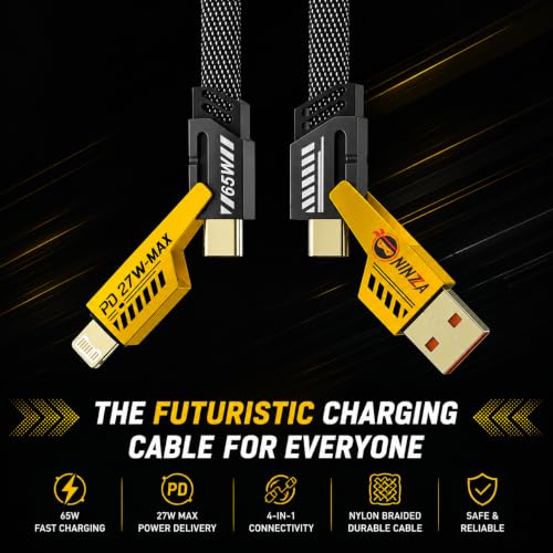 Image of QuadCharge 4-in-1 Fast Charging Cable | USB to Type-C, USB-A to C, C to C & Cable for iPhone | 60W PD Data Cable C Type, Braided Nylon Zinc-Alloy | 1.2m Multi Device Charger