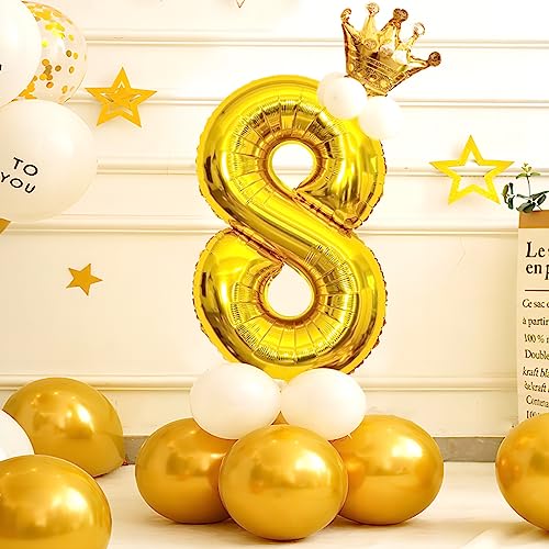 Image of Gold Number Balloons Birthday Balloons - Giant Gold Number 8 Balloon 40 inch, Numbers Balloon Birthday Decorations, Gold Party Supplies for Women Men