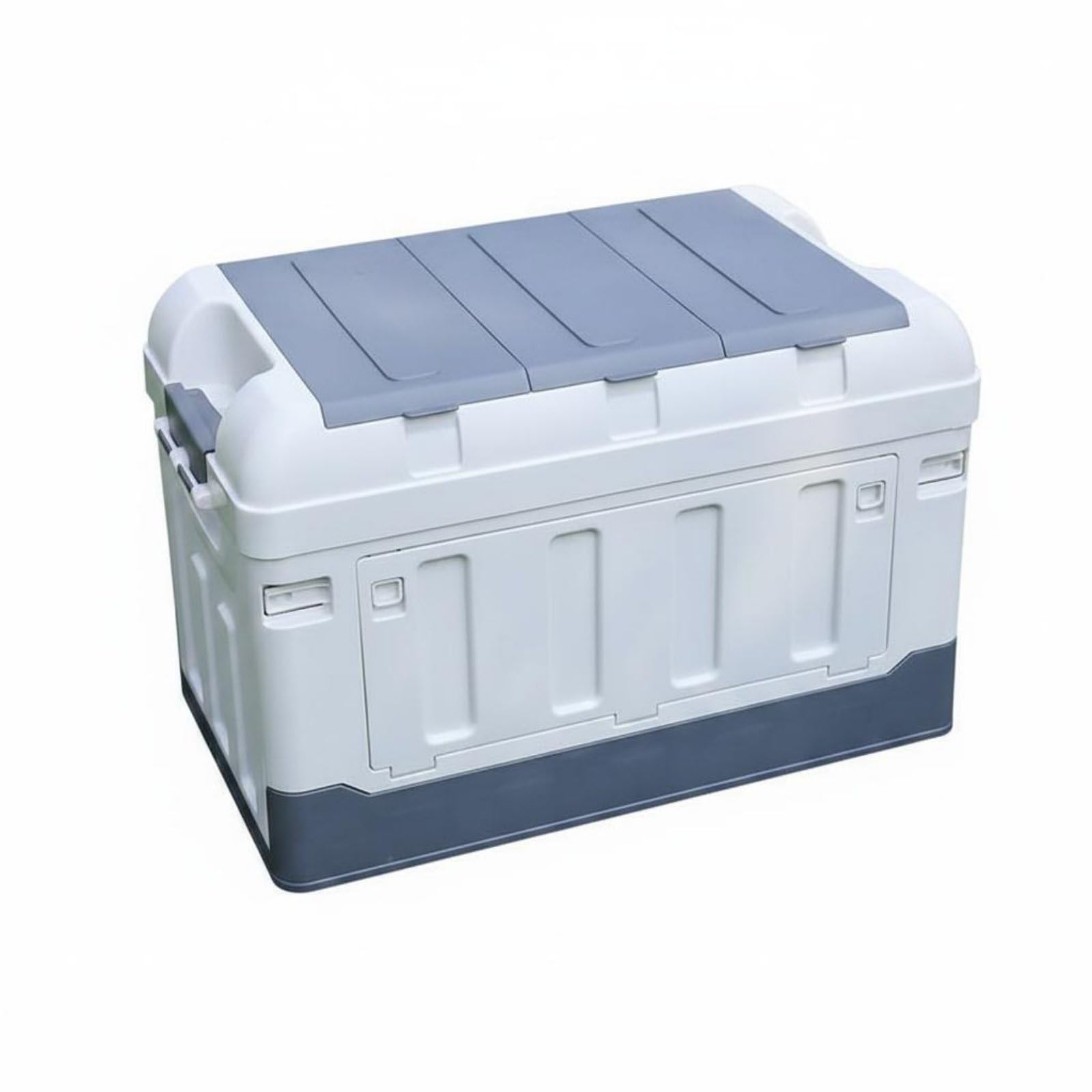 Qianly Aufbewahrungsbox mit Seitentür faltbar zusammenklappbare Kofferraumbox mehrere Fächer Faltbox für Camping, Upgrade-Trennung, Weißsilber, Seitenöffnung, Hoher Deckel, Groß, 80L