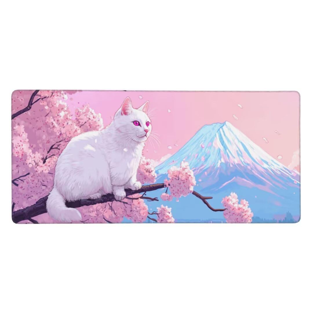 Tappetino Mouse XXL 1400x600x3mm Tappetino Mouse Giappone Gatto Impermeabile Tappetino Gaming Mouse Pad XXL Tappetino Scrivania, Base Antiscivolo Migliora Precisione e Velocità per Desktop/Ufficio