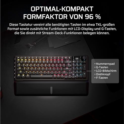 Corsair Vanguard 96 Wireless Mechanische RGB Gaming Tastatur – Schwarz | QWERTZ Deutsch, 96% Layout, Hot-Swap MLX Switches, 8000Hz Hyper-Polling, Stream Deck Integration, FlashTap SOCD