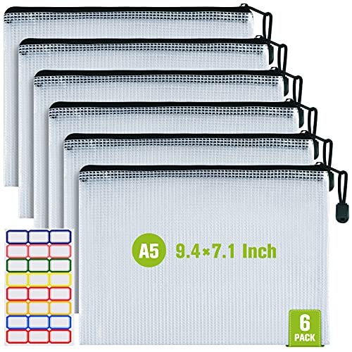 Image of Mesh Zipper Pouch, 6PCS Waterproof Plastic Mesh ZipperBag, A5 Size Tear-Resistant Document Pouch, Extra Large Zip File Bags, for School Office Supplies Home Travel Storage(9.4×7.1 Inch)