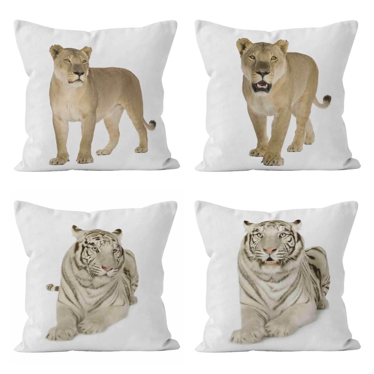 Housse de coussin en lin lion 50x50 cm lot de 4 pour canapé