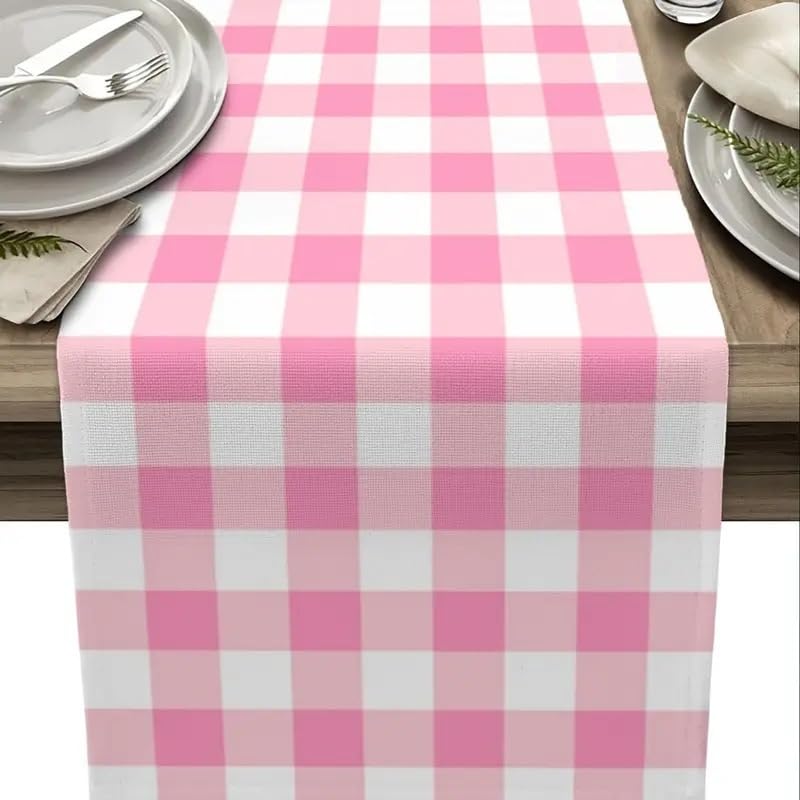 Christmas Linen Red and White Candy Cane Christmas Table Runner 72 Inches Long Seasonal Winter Christmas Xmas Holiday Farmhouse Style Table Decoration (Light Pink)