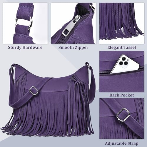 Image of Fringe Hobo Bags for Women Vintage Suede Crossbody Bag Hippie Western Cowgirl Purses Tassel Shoulder Bag