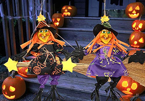 IFOYO Vogelscheuchen-Kranz, 2 Stück, hängende Vogelscheuchen für Halloween-Dekorationen, Erntedank-Deko, Herbst/Ernte, Dekoration für Zuhause, Haustür, Innenwand Large Witch Broom