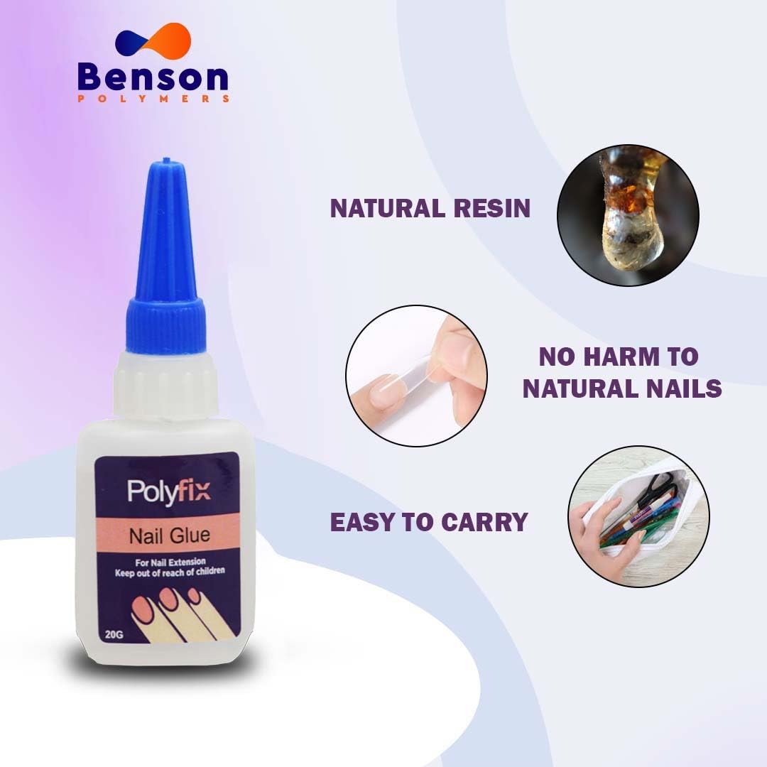 POLYFIX Artificial Waterproof Nail Glue - 20g - Professional Nail Art Manicure Tool for Acrylic and False Nails, Offering Waterproof and Long-Lasting Adhesion 1
