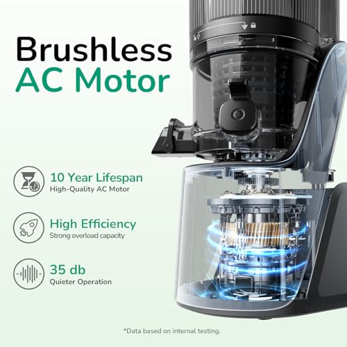 Canoly C16 Cold Press Juicer, 6" Extra Wide Feed Chute, 3-IN-1 Strainers (Juice & Sorbet & Nut Milk), Powerful AC Brushless Motor, Self Precut System, Juicer Machines with BPA-Free (Space Gray) - Image 6