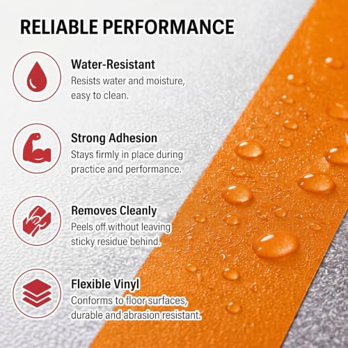 Image of Pangda 2 Rolls Dance Floor Vinyl Tape Durable Tape Splicing Strong Adhesion No Residue for Gym Dance Room Restaurants Kitchen Floor Safety Marking(Orange,36 yd X 2 in)
