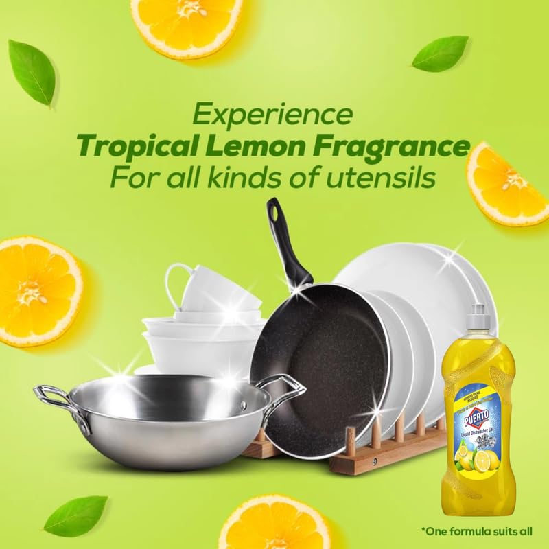 Image of Puerto Dishwash Gel Refill Can, (Lemon) - 5 Ltr (Pack of 1) Refill| Leaves No Residue and foul smell| Grease Cleaner For All Utensils |Super Saver Pack