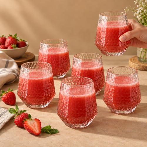 Image of bellemax 300ML Juice and Water Glass Stylish Crystal Highball Drinking Glasses, Medium Size Tumbler Glasses for Juice, Water, Milk, lassi, Cocktails and Sharbat (TR-20, 6 Count (Pack of 1))