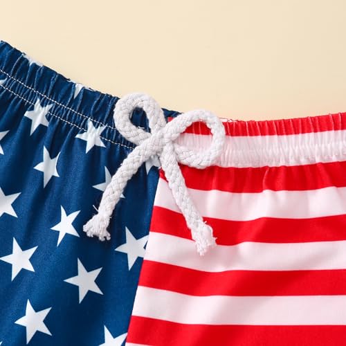 Image of Toddler Boy 4th of July Outfit Short Sleeve T-shirt + American Flag Shorts Independence Day Clothes