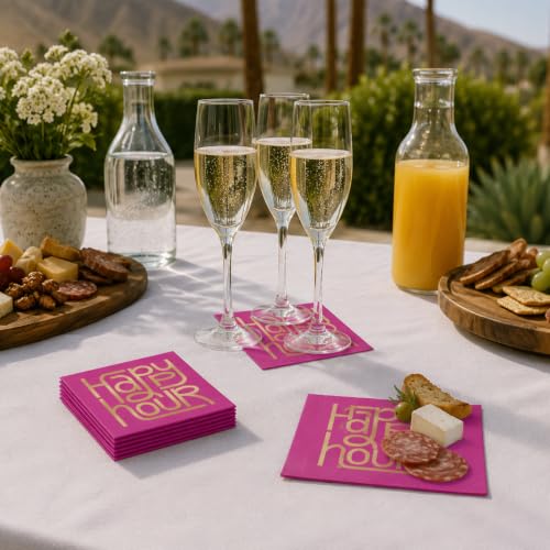 Image of Punch Studio 30-Count Disposable Paper Decorative Cake /Cocktail Party Napkins, 5 inch Square, Happy Hour
