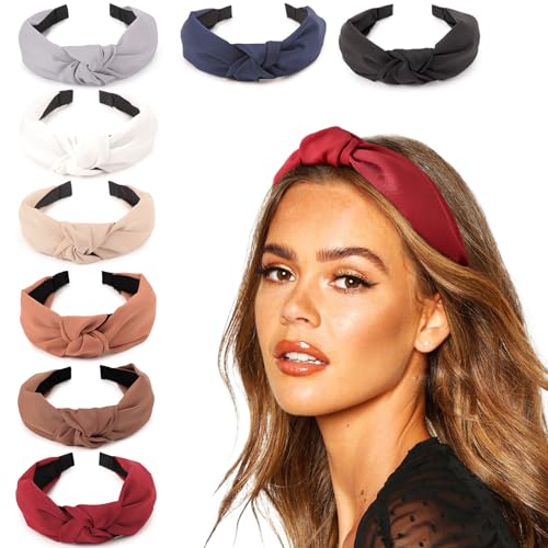 Image of DRESHOW 8 Pack Knotted Headbands for Women Wide Turban Headband Yoga Exercise Ribbing Hair Hoop Hair Bands Accessories