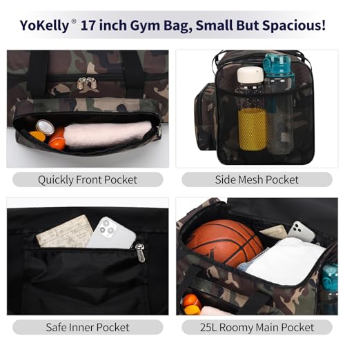 Image of 25L Small Gym Sport Duffle Bag, 17 inch, Camo | Weekender Overnight Bag, Travel, Workout, Fitness