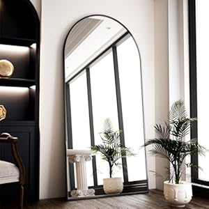 Oversized Arched Full Length Mirror, 71″ x 30″ Arch Floor Mirror with Stand, Aluminum Alloy Frame Full Body Mirror, Standing Hanging or Leaning Against The Wall for Bedroom Living Room, Black