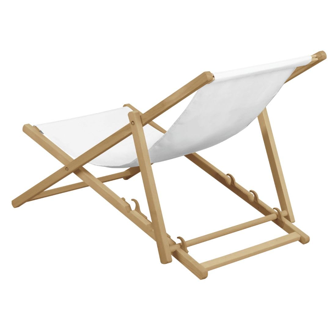BAS Tumbona Plegable de Madera con Sistema de Seguridad, 2 Unidades, Color Blanco
