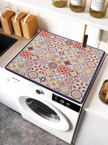 Image of HomeCloud Rubber Washing Machine Mats For Top Of Washer, Washing Machine Protective Mats, Dish Drying Mat, Non-Slip Waterproof Washer Dryer Dust Cover Mat For Laundry & Kitchen (60Cm X 60Cm) (Multi)