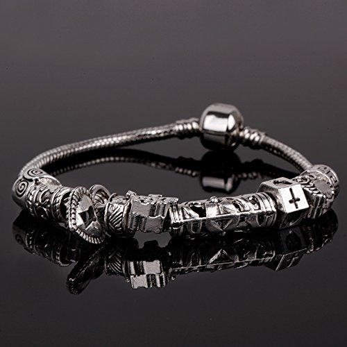 RUBYCA Tibetan Silver Color Loose Charm Beads and 1pcs European Charm Bracelet 8.3 Inch4
