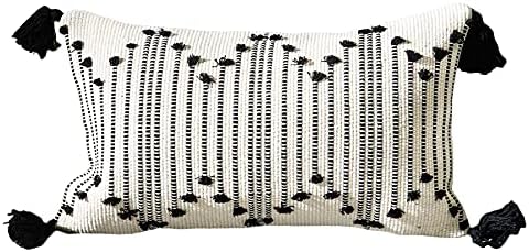 LIGICKY Boho Lumbar Pillow Covers Decorative Woven Tassel Throw Pillows Rectangle Pillow Sham Black and Off White Pillowcase for Couch Sofa Bed Car 12x20 Inch