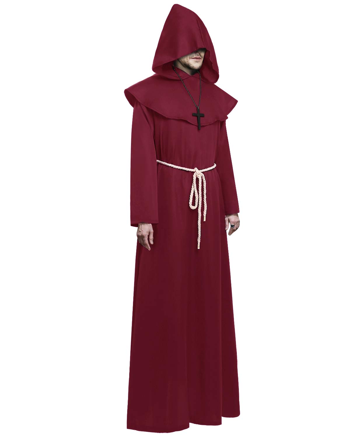 KONVINIT Monk Robe Mens Halloween Costumes Red Medieval Friar Hooded ...
