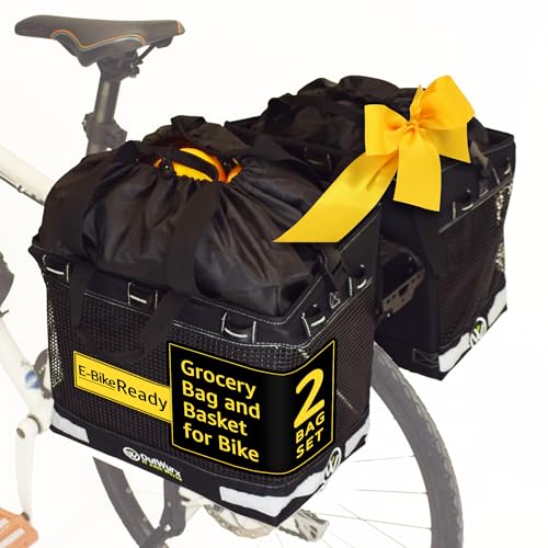 OutWurx Grocery Panniers for Bicycles - Water Resistant Bike Panniers for Bicycles Rear Rack with Handles and Shoulder Strap - 2 Bag Set
