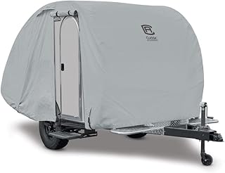Classic Accessories Over Drive PermaPRO Teardrop Trailer Cover, Fits 10' - 12'L x 6'W, Resists Tears, R-Pod Cover, Travel Trailer Storage Cover, Compatible with R-Pod/Clamshell Trailers, Grey