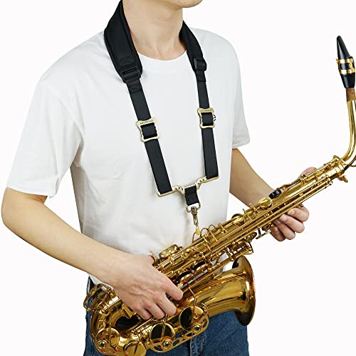 adorence saxophone neck strap with cushioned padding amp swivel metal hook - comfortable sax strap for tenor alto - black metal weight spreader