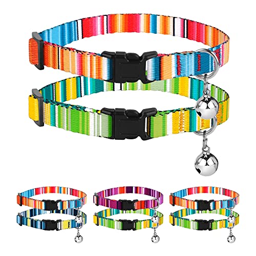 Image of BRONZEDOG Tribal Breakaway Cat Collar with Bell 2 PCS Aztec Pattern Safety Collars for Cats Kitten (Aztec Sunrize /Southwest Lime Green)