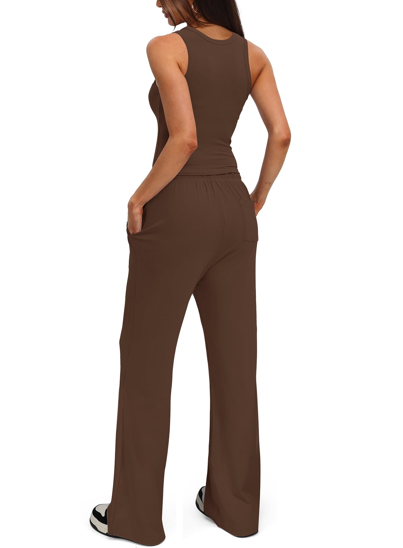 Darong Women's 2 Piece Outfits Lounge Sets Sleeveless Tank Tops Wide Leg Pants Sets Tracksuits Match Sets