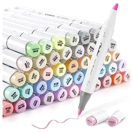 Ohuhu Rotulador con 48 colores pastel, punta de doble cara, rotulador grueso para diseños y cómics, pincel fino para bocetos, caligrafía, dibujo e ilustración