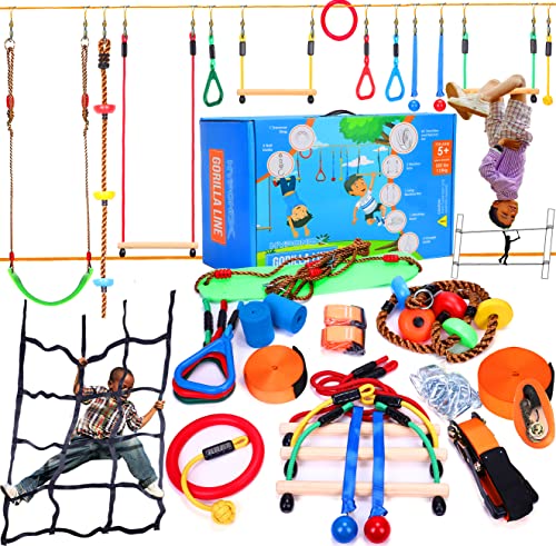 Hyponix 60' Ninja Warrior Obstacle Course for Kids - 13 Obstacles - Ninja Slackline - Kids Obstacle Course - Ninja Course for Kids Outside - Ninja Kids - Slackline Obstacle Course - Ninja Slack Line