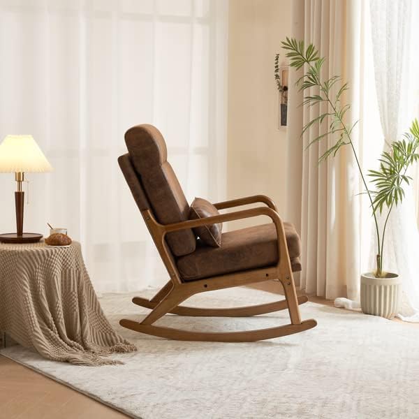 Modern Accent Rocking Chair, Comfy Nursery Glider Nursing Chair Armchair for Living Room, Upholstered Indoor Accent Chair with High Backrest Bedroom 100 x 65 x 101CM (Orange Bronzing Cloth)