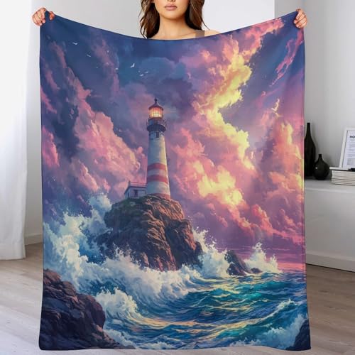 Couverture en flanelle pour canapé plaid douillet nature mystique océan