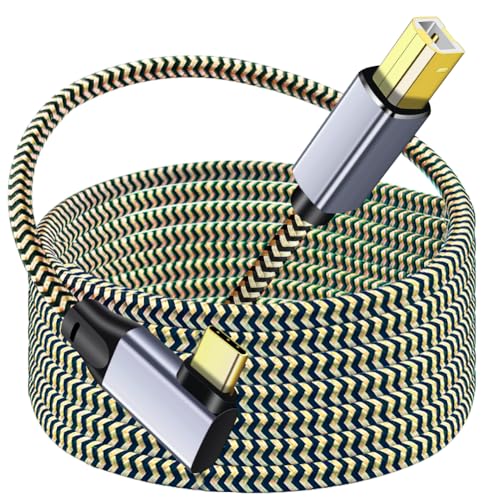 Hanprmeee Cable de impresora USB C de 8 m, cable de impresora USB C a USB B trenzado de nailon en ángulo recto, compatible con MacBook Pro, Lexmark, impresoras, escáneres y más dispositivos/portátiles