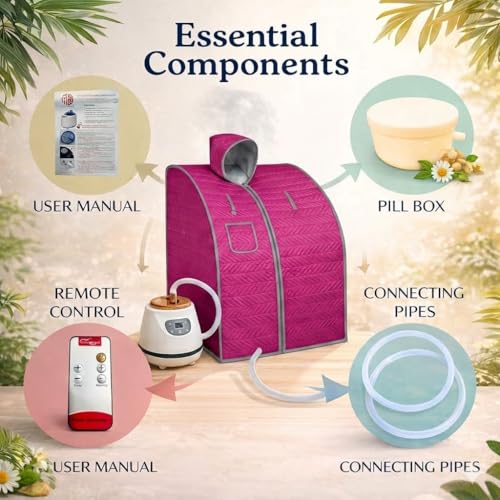 Image of Deluxe Portable Steam Bath Panchakarma Sweden Machine /Home Steam Sauna Bath with Tent | Stainless Steel 3 Litre Steamer | Remote | ISI Marked | BIS Approved (Dark Pink)