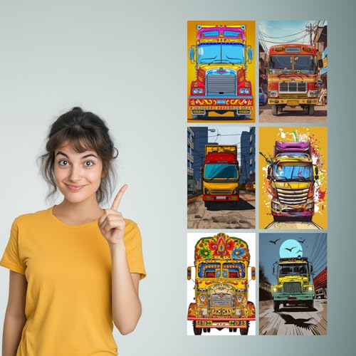 Image of SiddArtify Vibrant Truck Art Print Set - 300GSM Board - 12x18 Inch - Pack of 6 Wall Room Decoration art Poster Prints